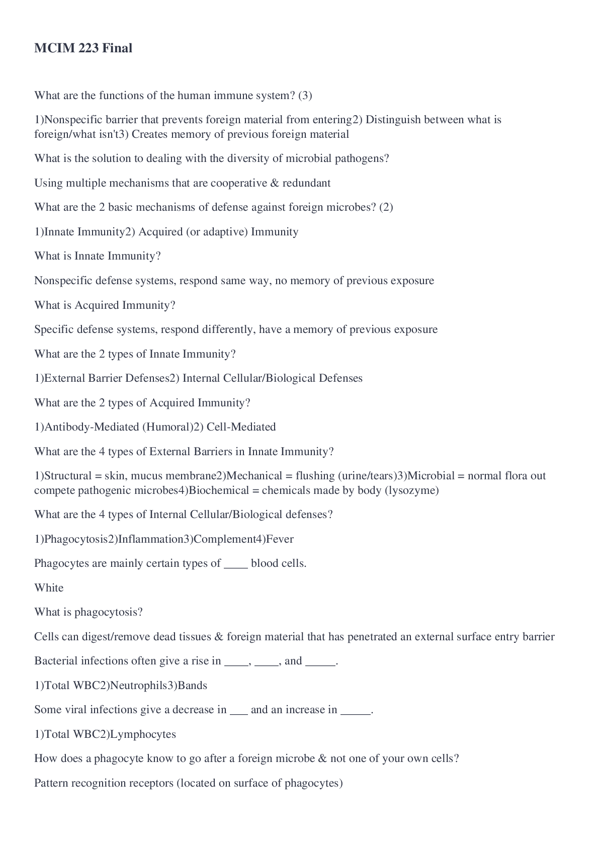 Preview image for MCIM 223 Final QUESTIONS AND ANSWERS UPDATED 2022/2023